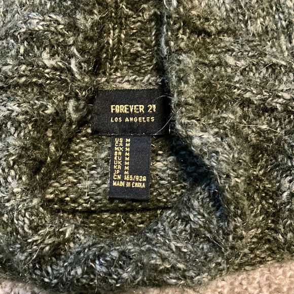 Forever 21 green chunky sweater elbow patches medium M turtleneck - Picture 4 of 4
